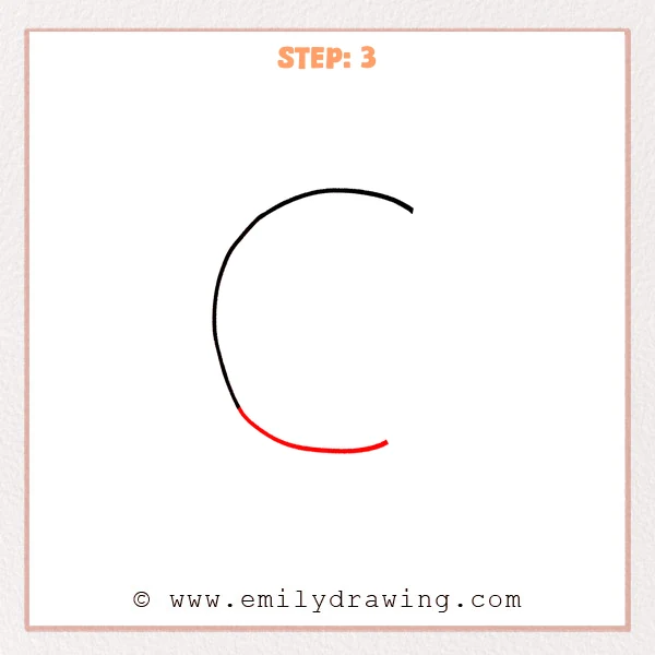 how to draw a bubble letter c - The bubble letter C outline now includes a smooth bottom arc extending to the right, leaving the right side open.